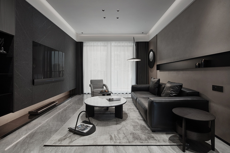 黑色高冷却又时尚简练的客厅装修效果图 第2张