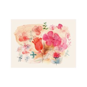 Watercolor And Red Flowers壁纸