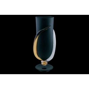 Black Satin Vase In Blown Murano Glass  Modern花瓶