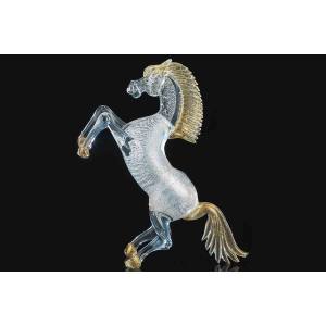 Prancing Horse Silver Murano Glass  Sculpture摆件