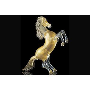 Rampant Horse In Murano Glass  Sculpture摆件