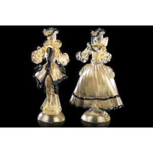 Couple Man And Woman In Murano Glass  Sculpture摆件