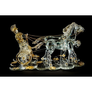 Roman Chariot In Crystal Glass And 24K Gold Original From Murano  Sculptures摆件