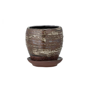 Calla Flowerpot WSaucer, Brown, Stoneware花瓶