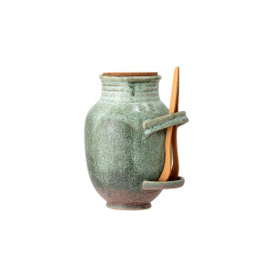 Paya Jar WLid & Tongs, Green, Stoneware 调味罐