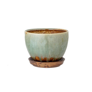 Betje Flowerpot WSaucer, Green, Stoneware花瓶