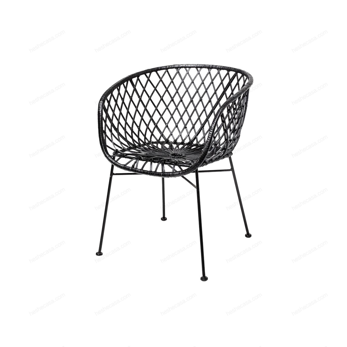 Kama Lounge Chair, Black, Rattan单椅