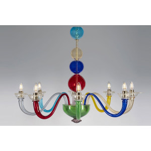 Multicolored And 24K Gold Chandelier In Murano Glass吊灯