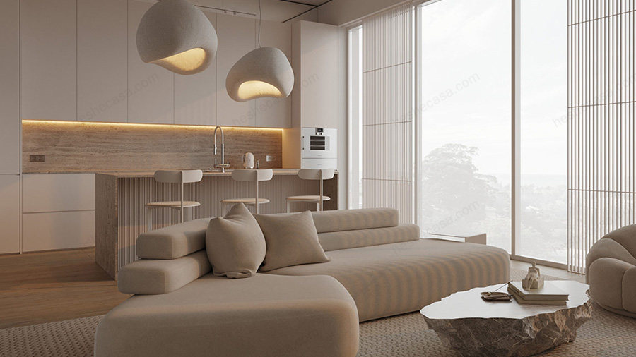 奢华惊艳的现代室内设计 柔和的单色装饰尽显质感 第3张