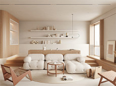 天然原木风打造舒缓的现代极简客厅内饰