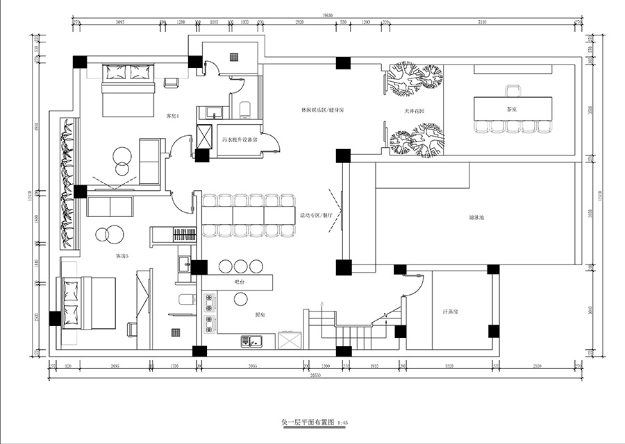 450平方米城市民宿装修设计平面图 第2张