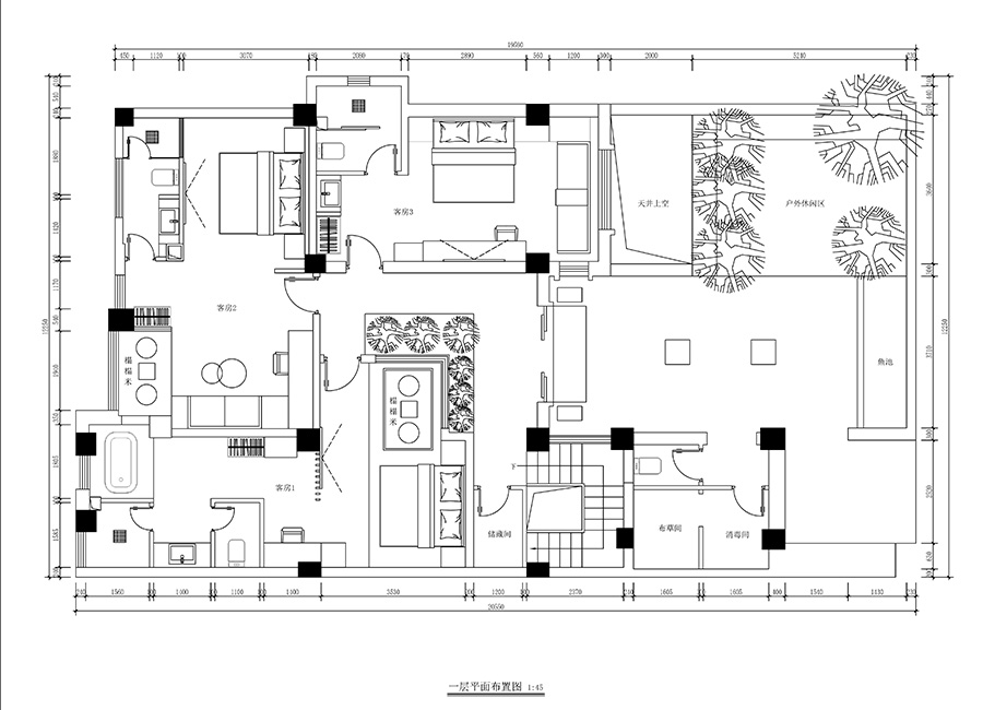 450平方米城市民宿装修设计平面图 第1张
