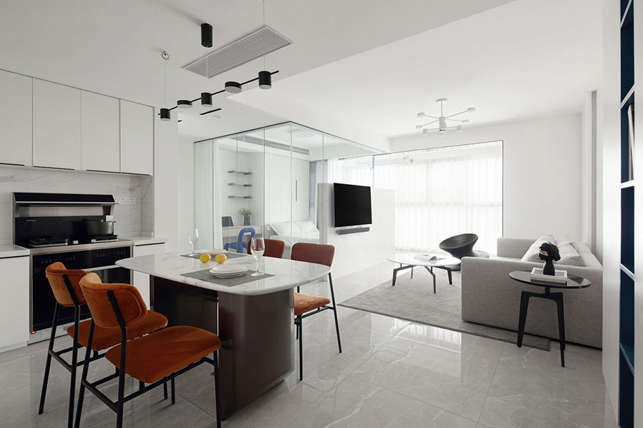 100㎡白色极简住宅客厅改造装修设计效果图 第2张