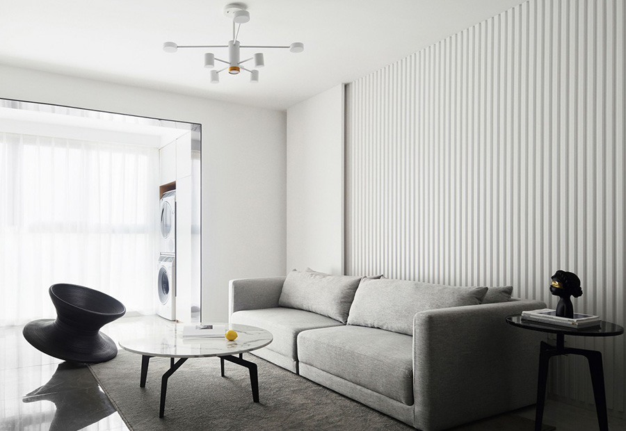 100㎡白色极简住宅客厅改造装修设计效果图 第3张