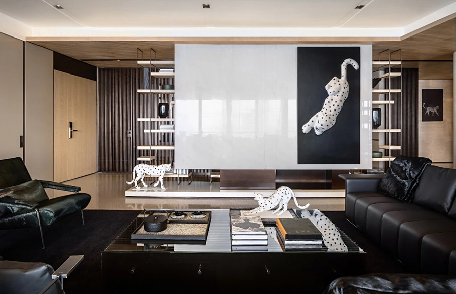 黑白豹影为创作灵感 高奢客厅装修效果图 第4张